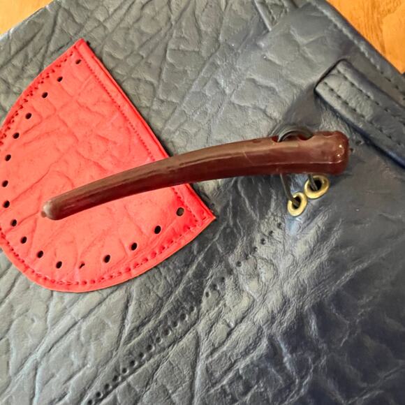 Vintage Navy Blue Vinyl Bag Red Watermelon Slice Pockets - Picture 6 of 10